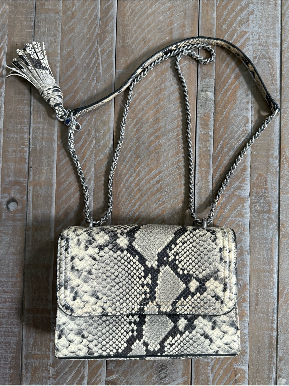 Tory Burch Fleming convertible shoulder bag in snake-embossed leather